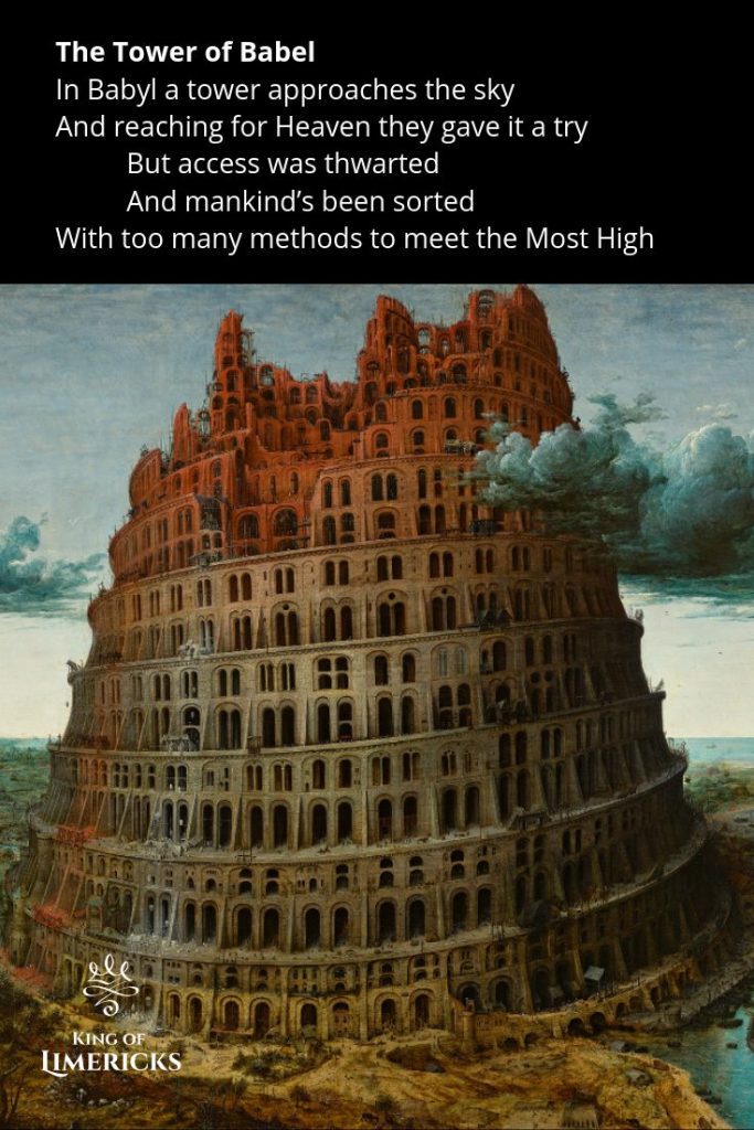 Tower of Babel limerick pin